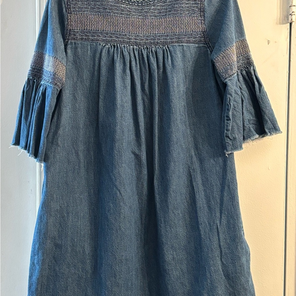 Current/Elliot Embroidered Denim Jean boho Tunic Dress w half sleeves - Picture 7 of 9